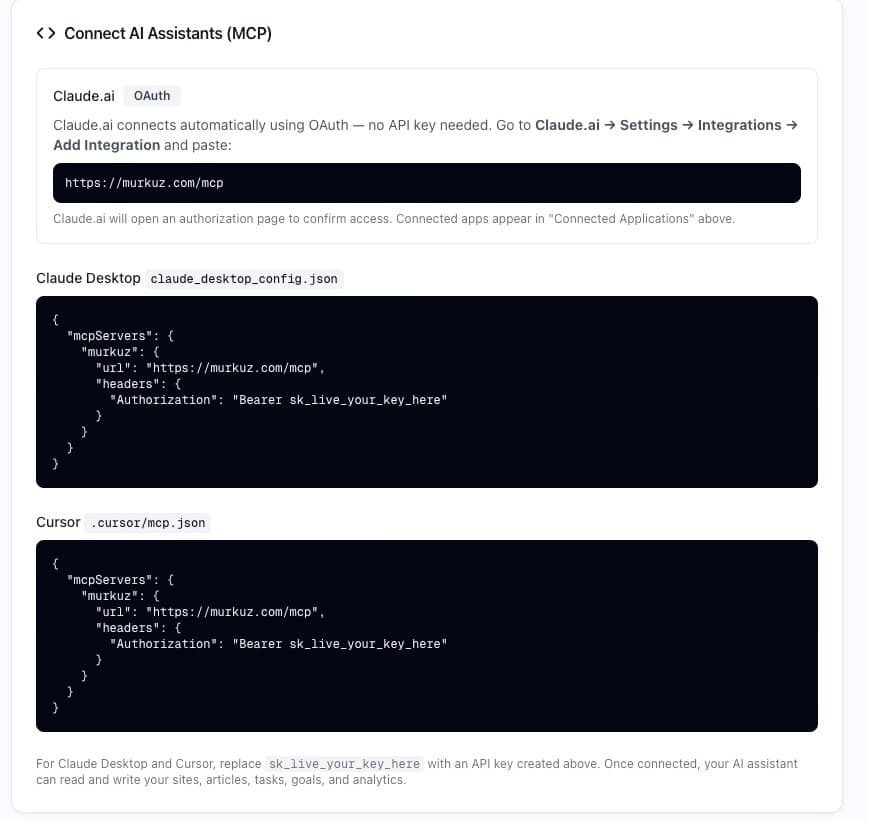 Connecting Murkuz's MCP to Claude, Claude Desktop, or Cursor
