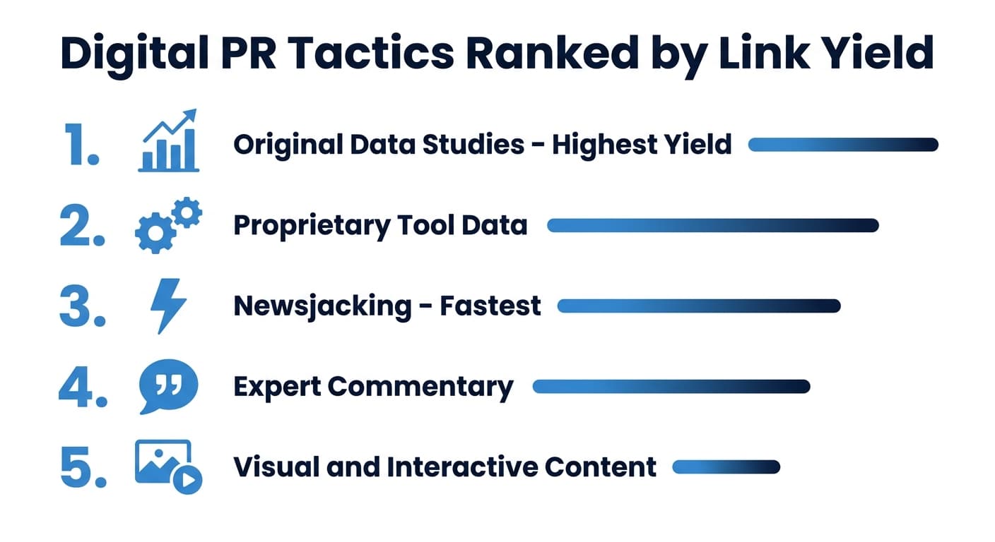 Five digital PR tactics ranked by typical link yield and effort